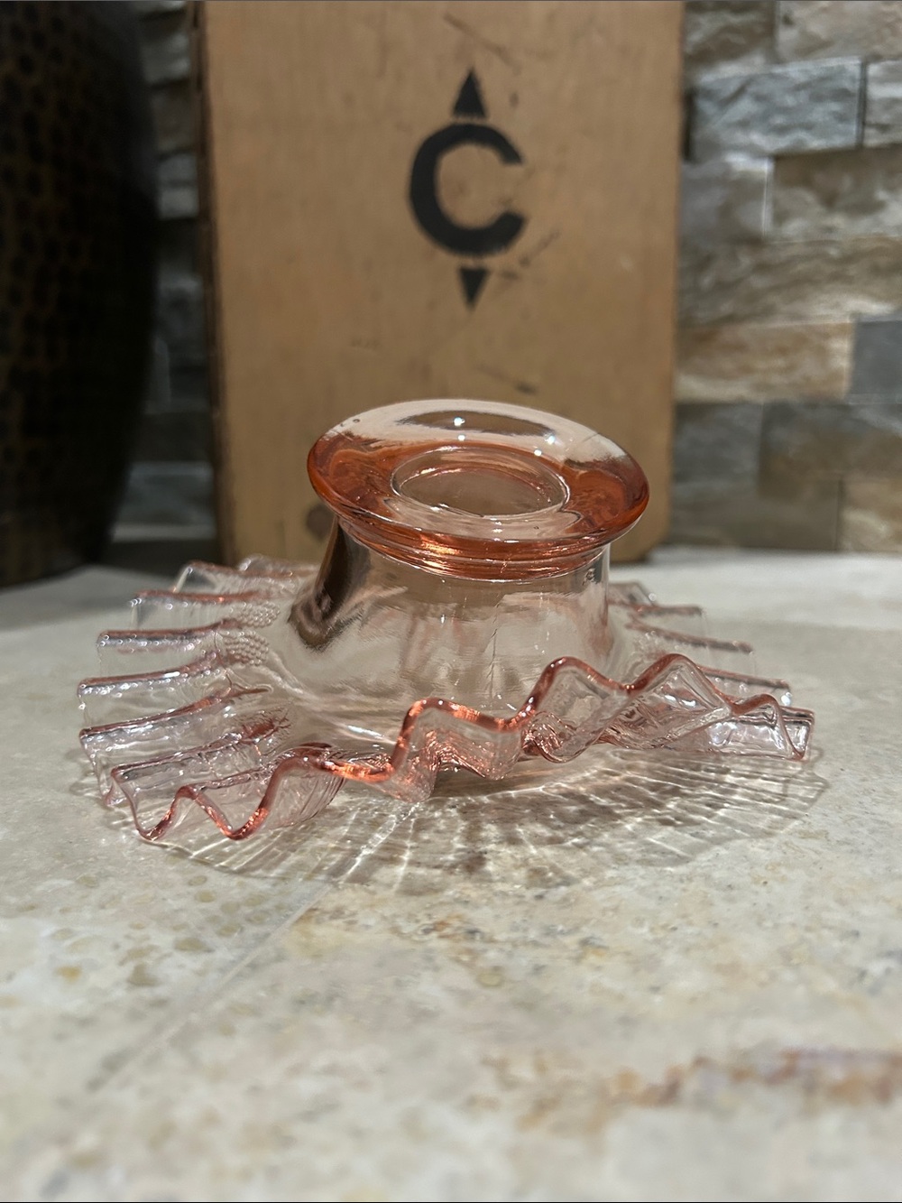 vintage FENTON clear pink ruffled glass candy dish - Picture 10 of 11